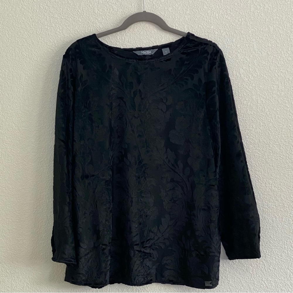 Martha Stewart‎ Damask  Black Burnout Velvet Tunic Top New Sz L